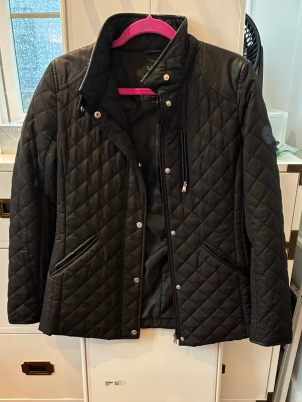 Lauren Ralph Lauren Quilted Black Jacket w/ Leather Accents - Small